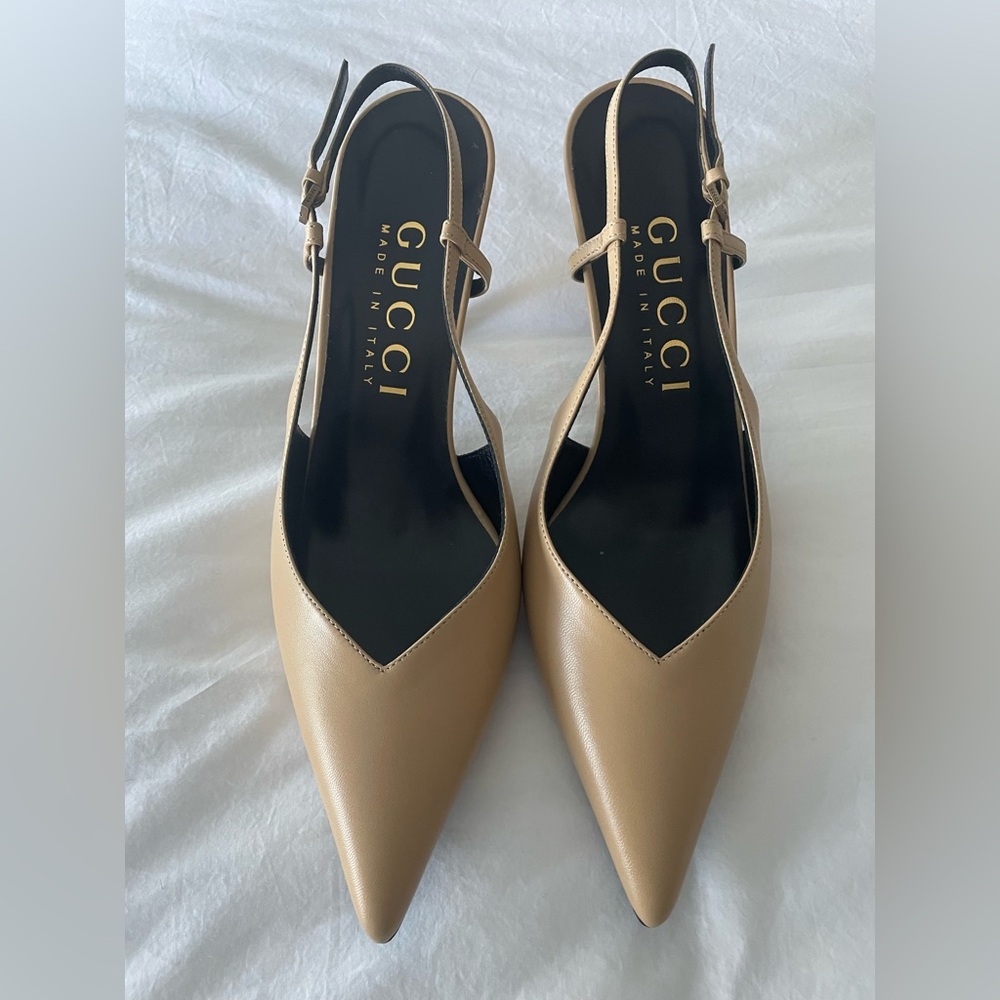 Gucci Women's Beige Leather Slingback Heels